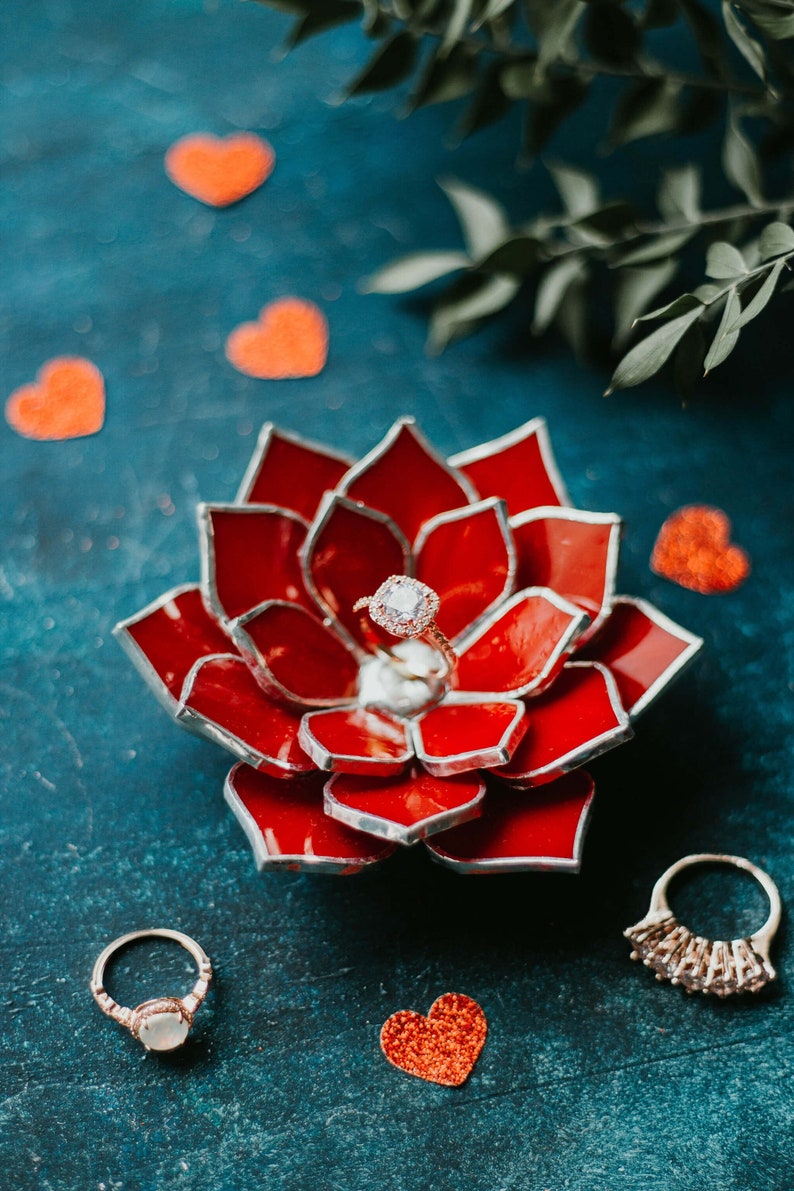 Stained Glass Jewelry Dish, Valentine's Day Gift for Her Romeo Rubin