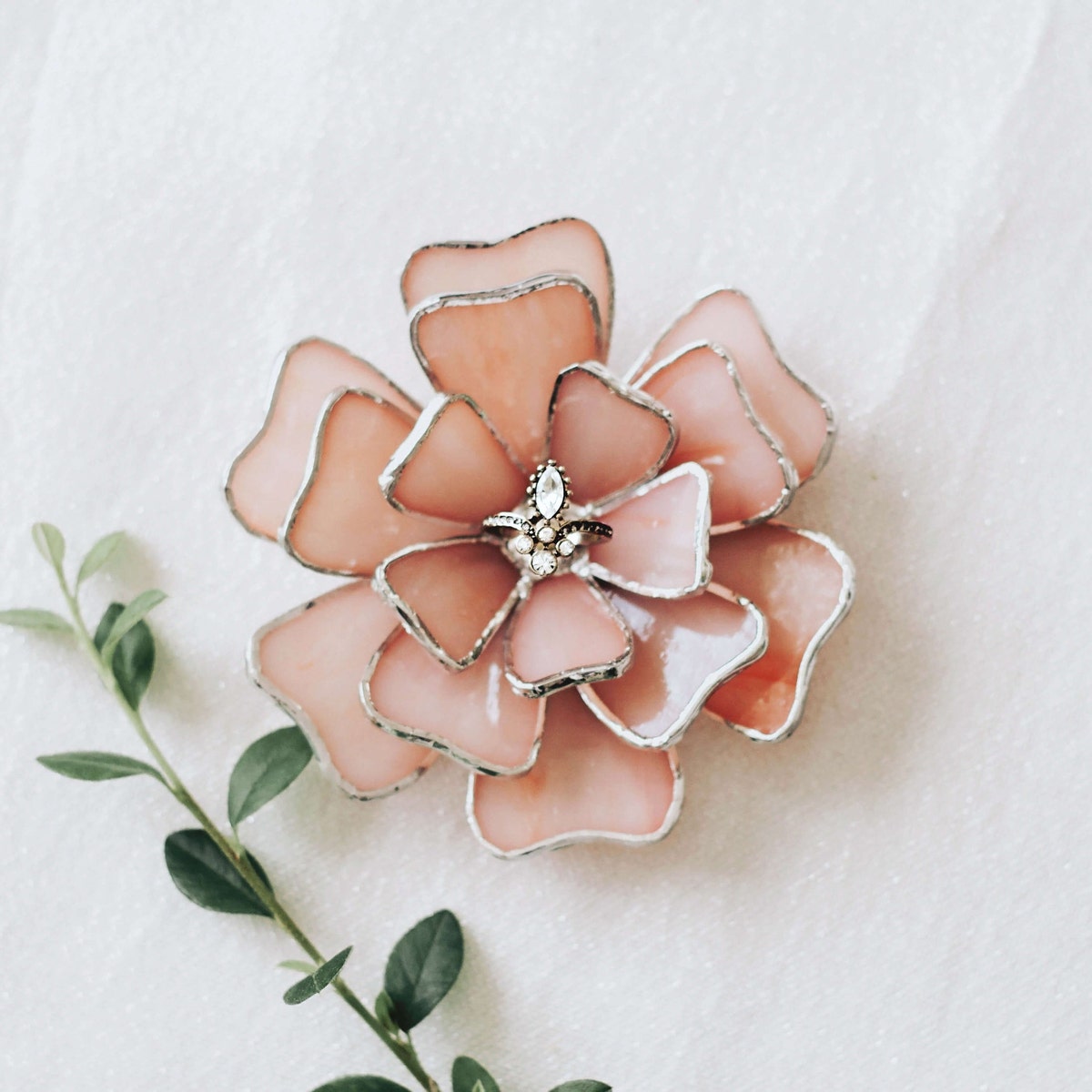 Pink Glass Flower Ring Dish: Opalescent Wedding Ring Holder - Color: Serenity
