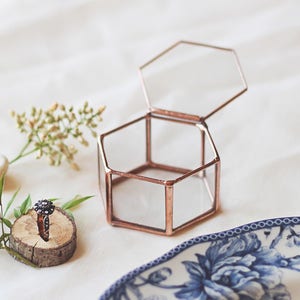 Glass Geometric Wedding Ring Box, Hexagon, Spring Wedding Decor, Ring Bearer Box, Boho Wedding Decor, Copper Ring Holder, Proposal Box image 7