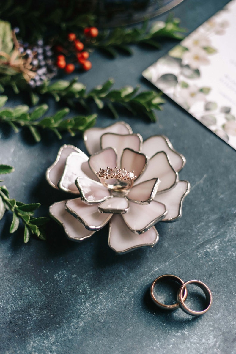 Engagement Gift Mother/'s Day Gift Floral Jewelry Dish Wedding Ring Dish Holder Stained Glass Decor Ring Bearer Pillow