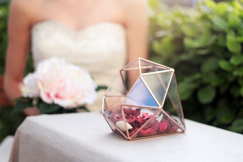 Glass Wedding Centerpiece, Sweetheart Table Decor, Geometric Terrarium, Diamond Terrarium, Wedding Decor Copper