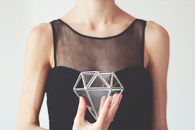 Engagement Ring Box Proposal Ring Box Mini Terrarium Copper Wedding Decor Geometric Glass Wedding Ring Bearer Box Diamond Ring Box