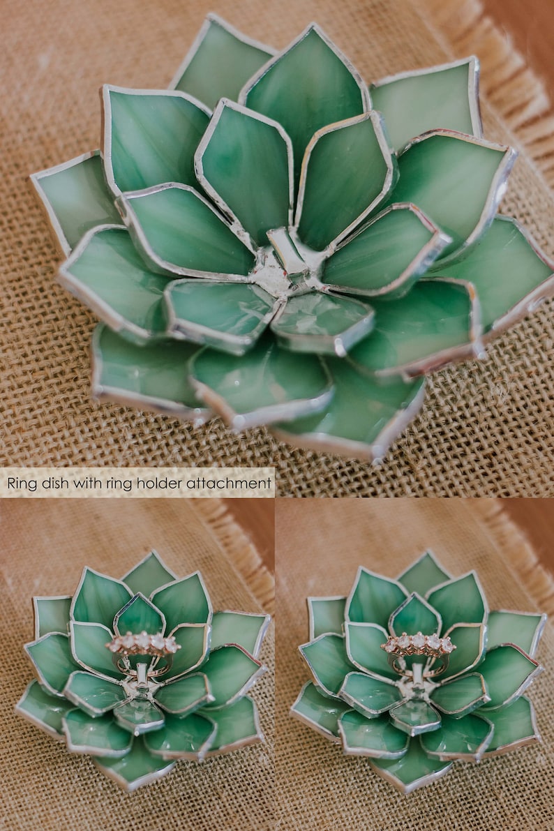 Glass Succulent Wedding Ring Dish, Flower Ring Holder, Wedding Ring Holder, Glass Jewelry Dish, Engagement Ring Dish, Rustic Ring Holder image 9