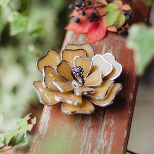 Stained Glass Flower Ring Holder, Fall Wedding Decoration Amber