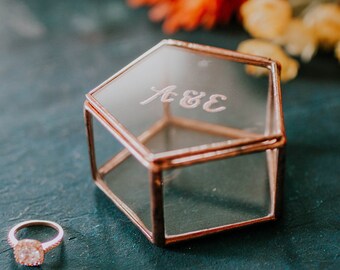 Customized Geometric Glass Wedding Ring Bearer Box, Personalized Ring Holder with Initials