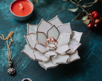 Stained Glass Lotus Ring Dish • Botanical Decor