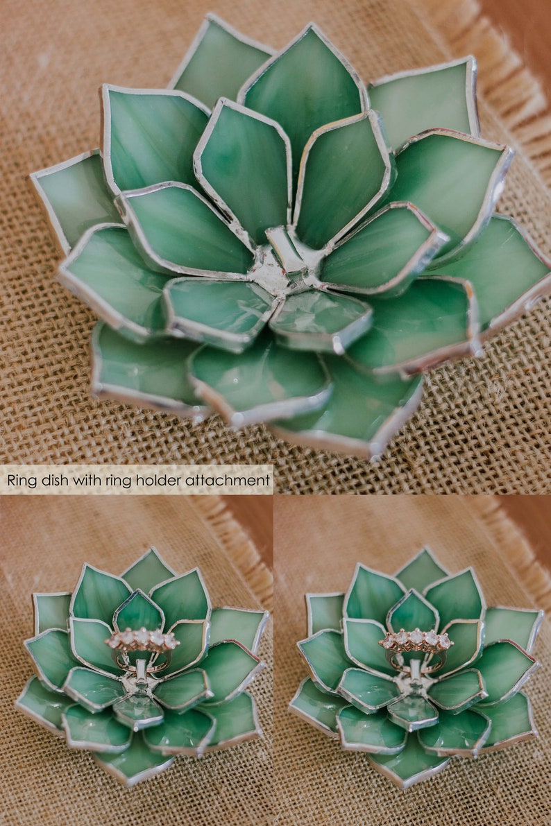 Stained Glass Succulent Engagement Ring Dish Wedding Ring Holder image 9