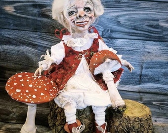 OOAK, Good Witch, Art Doll, Baba Yaga with Mushrooms