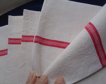 SALE Vintage Set of 6 French Red Stripe Linen Tea Towels