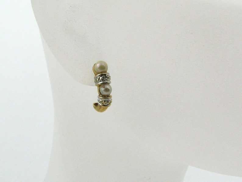Splendid 18 Carat Gold Cultured Pearl Diamond Half Creole Hoop Earrings.