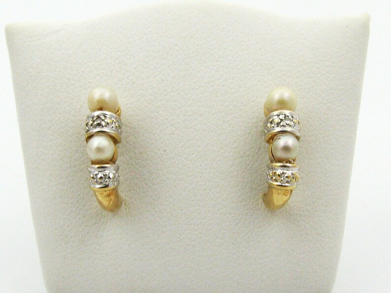 Splendid 18 Carat Gold Cultured Pearl Diamond Half Creole Hoop Earrings.