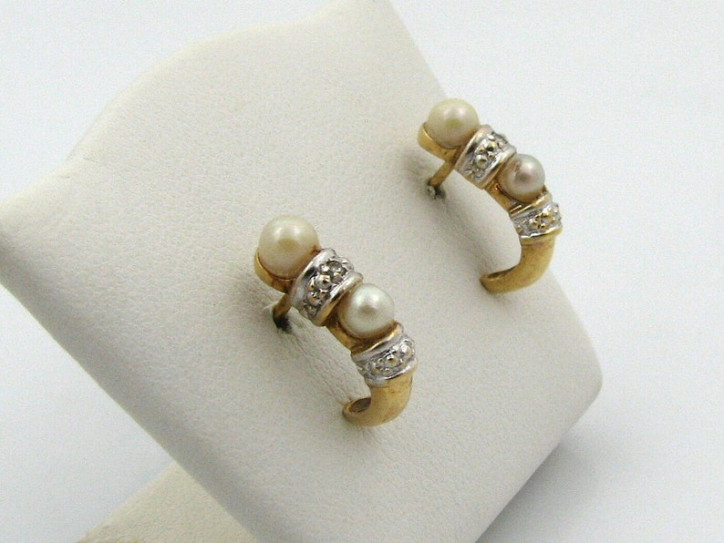 Splendid 18 Carat Gold Cultured Pearl Diamond Half Creole Hoop Earrings.