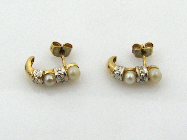 Splendid 18 Carat Gold Cultured Pearl Diamond Half Creole Hoop Earrings.