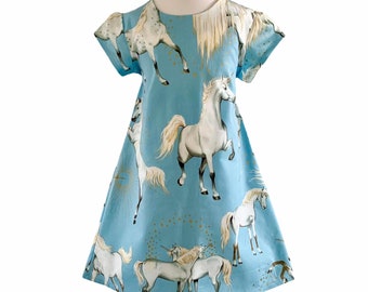 Baby Kids Unicorn Dinosaur Girls Summer Animal Print Skater Dress Tops Outfit UK 