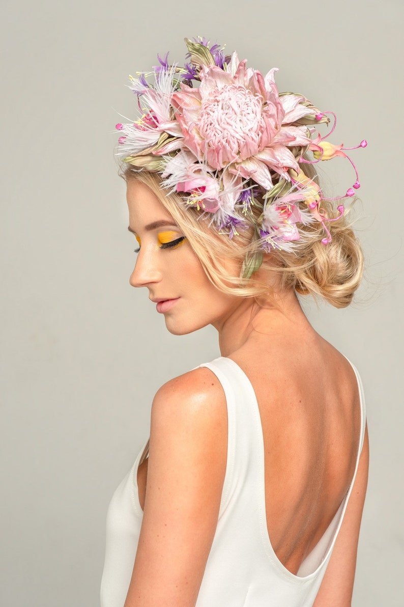 Wedding Hair Accessory, Wedding Fascinator, Small Bridal Hat Australia Protea image 4
