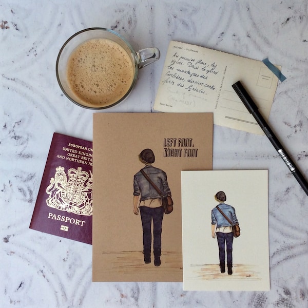 LEFT Foot, RIGHT Foot A5 Kraft Card|Card for teenage boy|Off to Uni|Off to College|Gap Year|Going Travelling|Bon Voyage|Graduation|Results