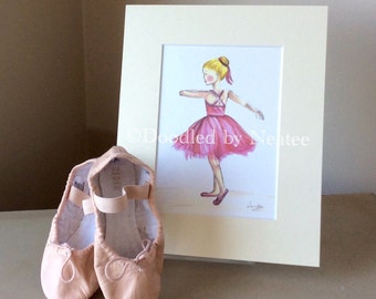 Spin A5 Print|Cream 10x8" mount|Ballerina print|Little Ballerina Gift|Nursery artwork|Girl bedroom art|Pink dress|Ballet|Christmas Gift|Art