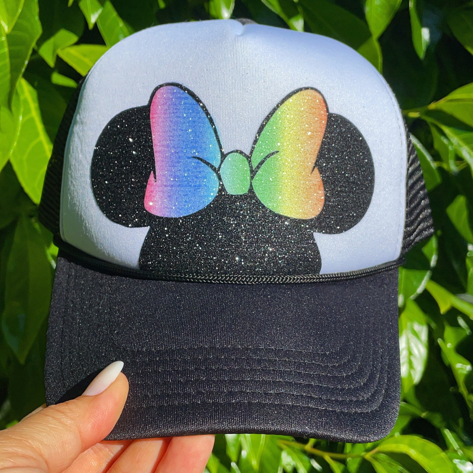 Adult Personalized Disney Trucker Hats Glitter Rainbow Etsy
