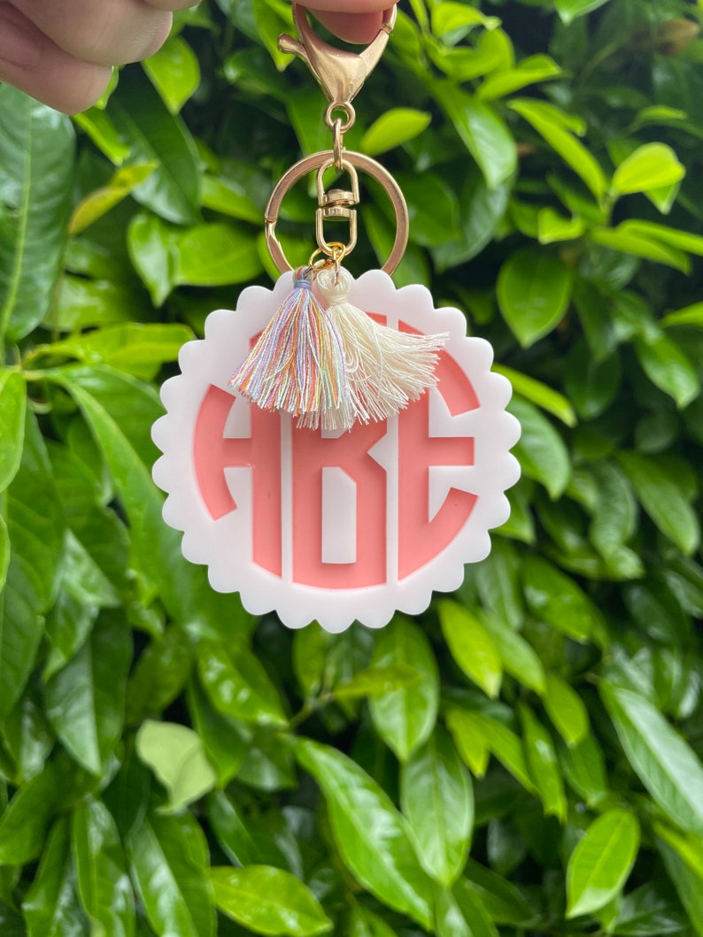 Monogram Keychain Purse Charm Acrylic Scalloped Purse Bag Etsy