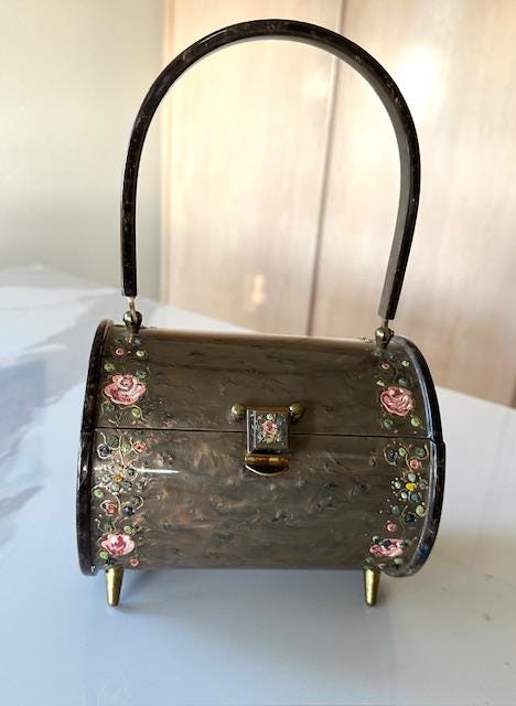 専用 USA VINTAGE RIALTO LUCITE PURSE BAG 1950s Original Rialto New York Lucite Gold Metallic Glitter