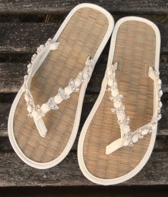 Ladies Wedding Flip Flops Hand Decorated With Roses And Etsy