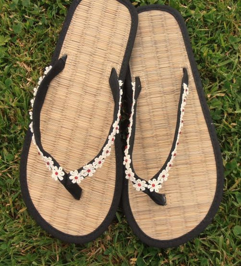 straw sole flip flops