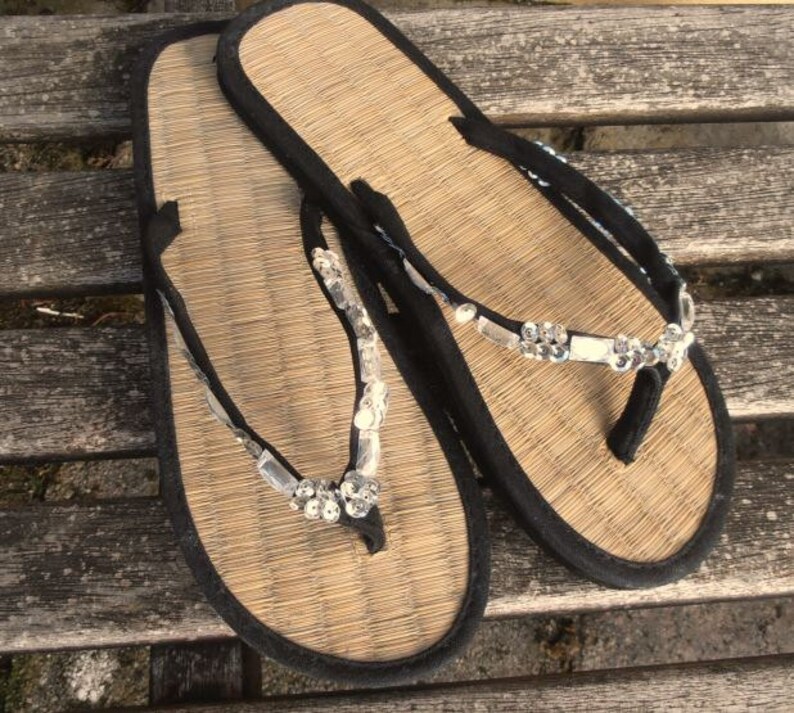 straw sole flip flops