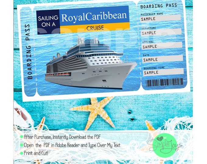 Royal Caribbean Cruise Printable Ticket Boarding Pass Surprise Vacation Trip Ticket, Digital PDF ...