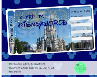 Printable Ticket to Disneyworld Boarding Pass, Customizable Template, Digital File - You Fill and Print