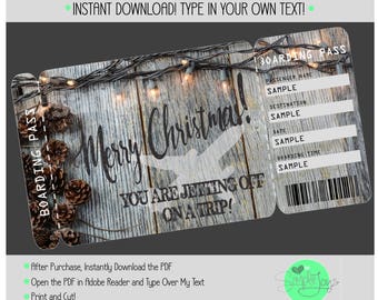 Printable Christmas Vacation Surprise Trip Boarding Pass Ticket Template, Digital PDF File - You Fill and Print