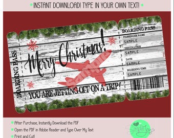 Printable Christmas Vacation Boarding Pass Ticket Template (Digital PDF)