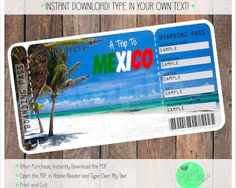 Mexico Trip Boarding Pass Ticket: Surprise Vacation Reveal (Digital File)