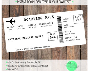 Printable Ticket Boarding Pass Template Vacation - Etsy