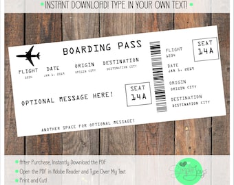 Printable Ticket Boarding Pass Template Vacation - Etsy