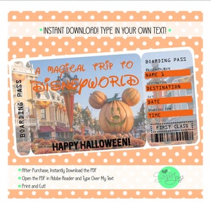 Halloween Surprise Ticket to Disneyworld Disneyland Bordkarte, Vorlage, Digitale Datei - Sie füllen und drucken