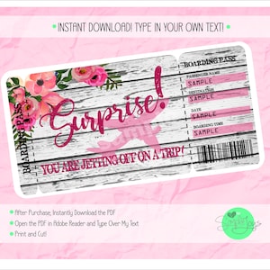 Druckbare Überraschungsurlaub Bordkarte Ticket Vorlage (Digital PDF)