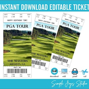 Druckvorlage Golf Tour Ticket, Surprise Golf Ticket, Golf Tour, professionelles Golf, Individuell