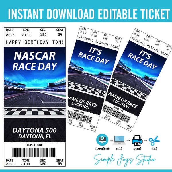 Printable Car Race Ticket Template, Surprise Racing Ticket, Racing, Race Car, Custom