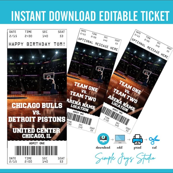 Printable Basketball Game Ticket Template NBA NCAA, Surprise Basketball Ticket, NBA Game, College Basketball Game, Custom