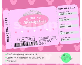 printable ticket to disney disneyworld disneyland boarding etsy