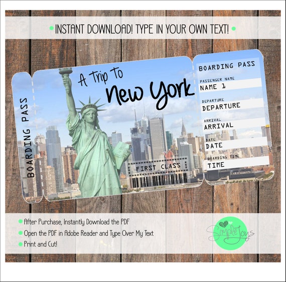 Carte d'embarquement personnalisée - Un voyage à New York | Billet de  voyage surprise à New York | Billet de vacances imprimable
