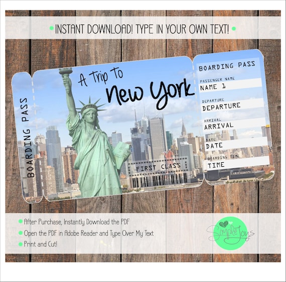 Carte d'embarquement personnalisée - Un voyage à New York | Billet de  voyage surprise à New York | Billet de vacances imprimable