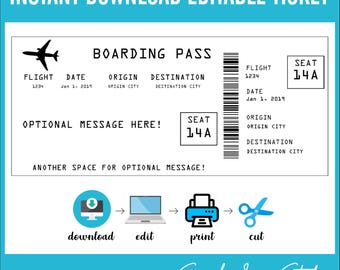 Printable Airline Ticket Trip Reveal: Customizable Boarding Pass (Digital Ticket)
