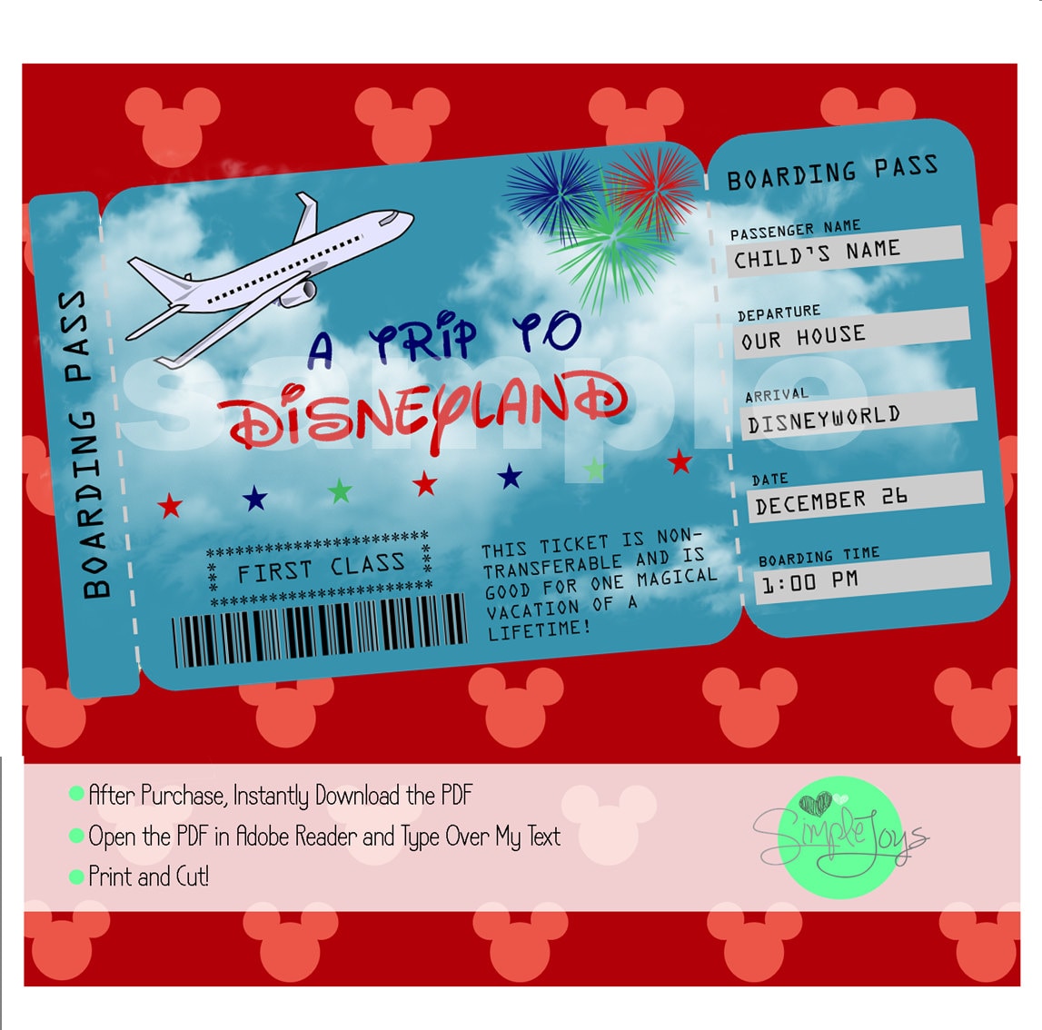 Printable Ticket in direction of Disney (Disneyworld/Disneyland) Boarding P, Customizable Template, Electronic Document - By yourself Fill and Print image relating to Printable Tickets known as Printable Ticket towards Disney (Disneyworld/Disneyland) Boarding P, Customizable Template, Electronic Document - Yourself Fill and Print