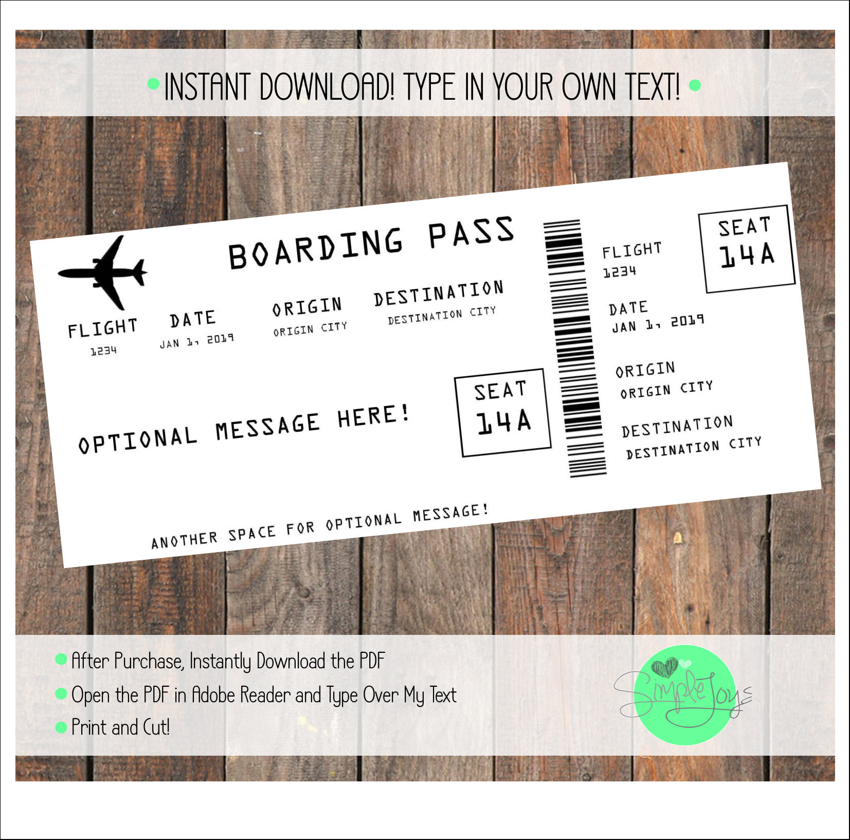 Printable Ticket Boarding Pass Template Vacation - Etsy