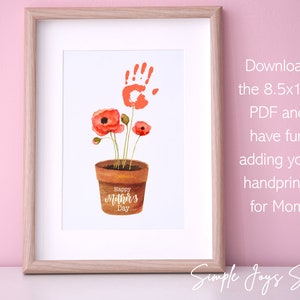 Bouquet stampabile con impronte di mani per la festa della mamma, regalo per la festa della mamma, regalo da bambino, biglietto per la festa della mamma, impronta di mani per neonati in età prescolare, Last Minute