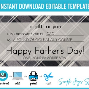 Custom Father&#39;s Day Gift Card, Gift Certificate Template, DIY Gift Certificate, Gift Voucher, Printable Template PDF - You Fill and Print