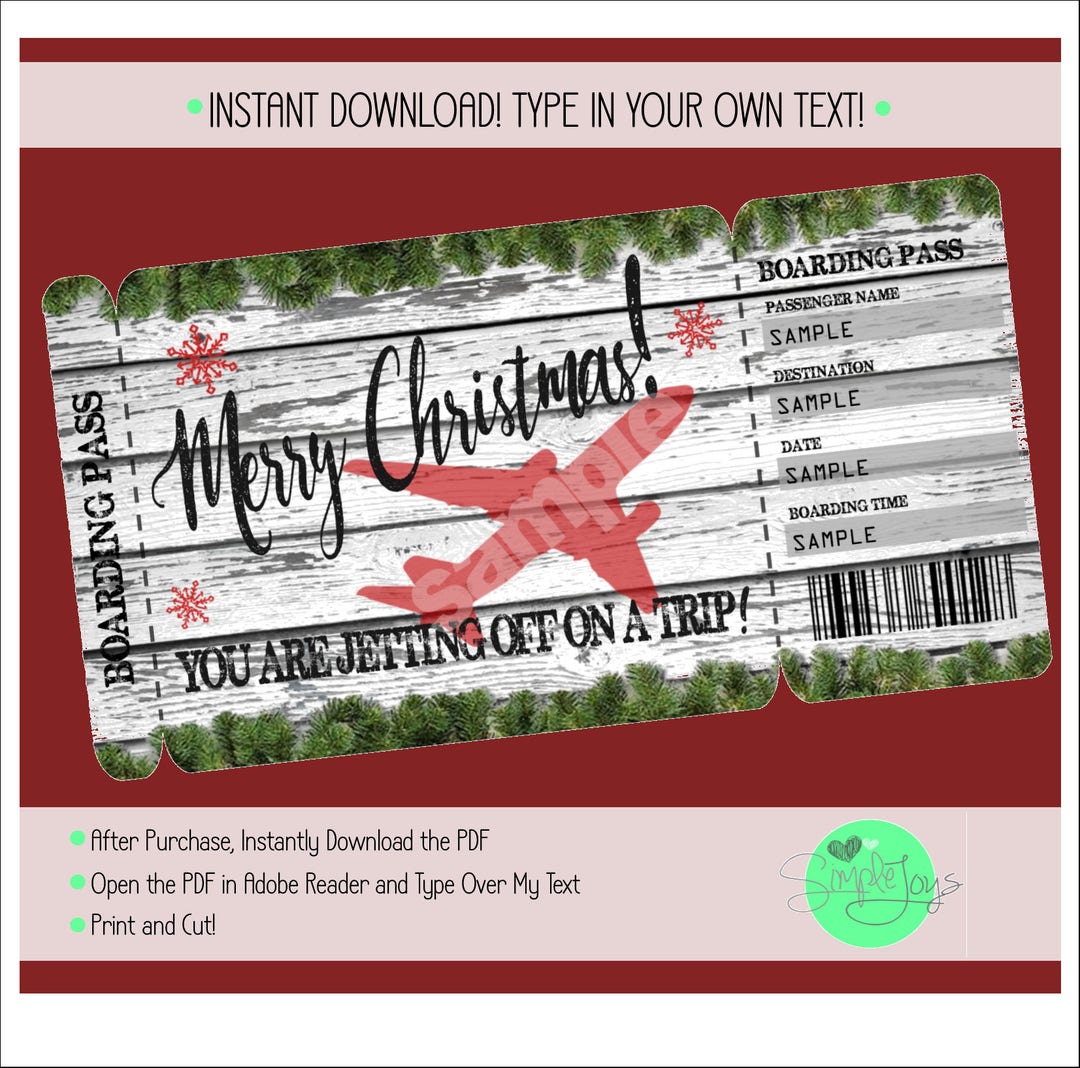 Printable Christmas Vacation Surprise Trip Boarding Pass Ticket ...