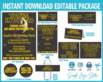 Star Wars Birthday Party Package: Invitations, Signs, Tags (Digital Download)