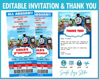 Thomas Train Birthday Invitation & Thank You Card (Fillable PDF)